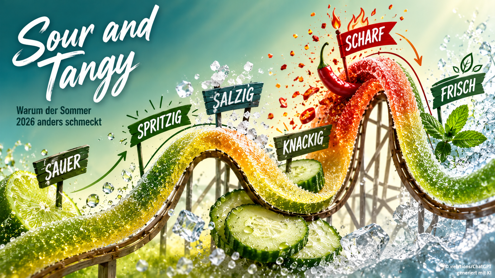 Das Symbolfoto zeigt die Optionen eines Sour and Tangy-Erlebnisses anhand eines "Sour Belts", umgesetzt als Achterbahn.