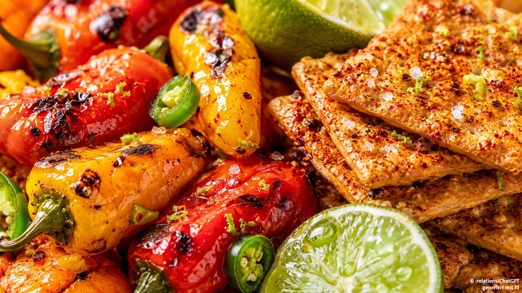 Würzige Cracker und sauer-scharfe gegrillte Paprika dürfen in diesem Sommer nicht fehlen.