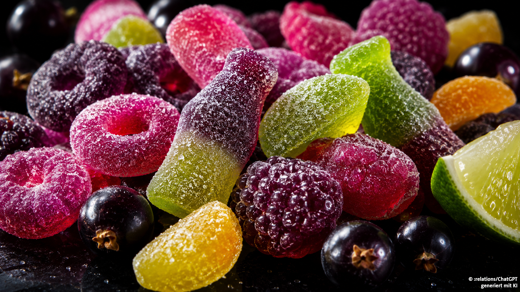 Eine Auswahl sauer-prickelnder Fruchtgummis.