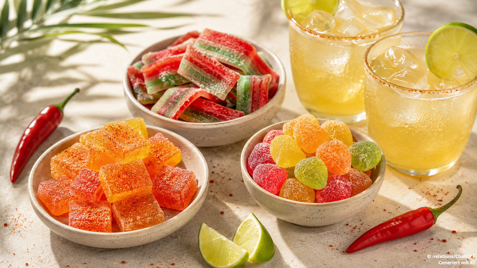 Fricy Süßwaren wie scharfe Fruchtgummies und Fruchtgummibänder sowie scharfe Geleehappen.