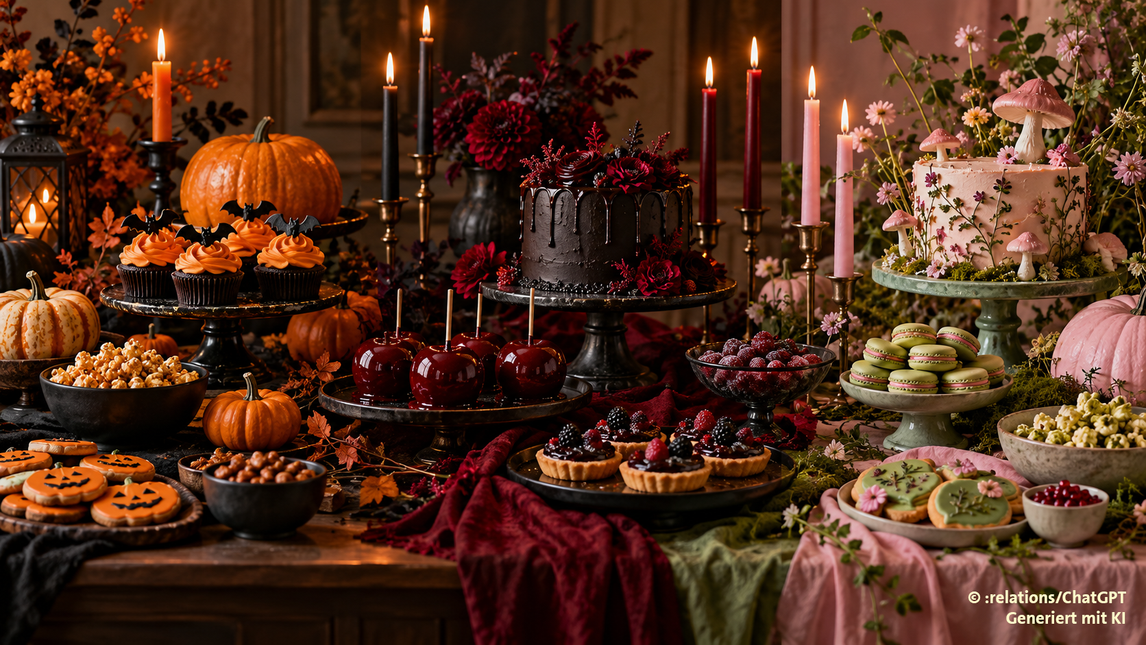 Halloween-Süßwaren und -Snacks: Schwarz, Pink, Grün und ziemlich gemütlich