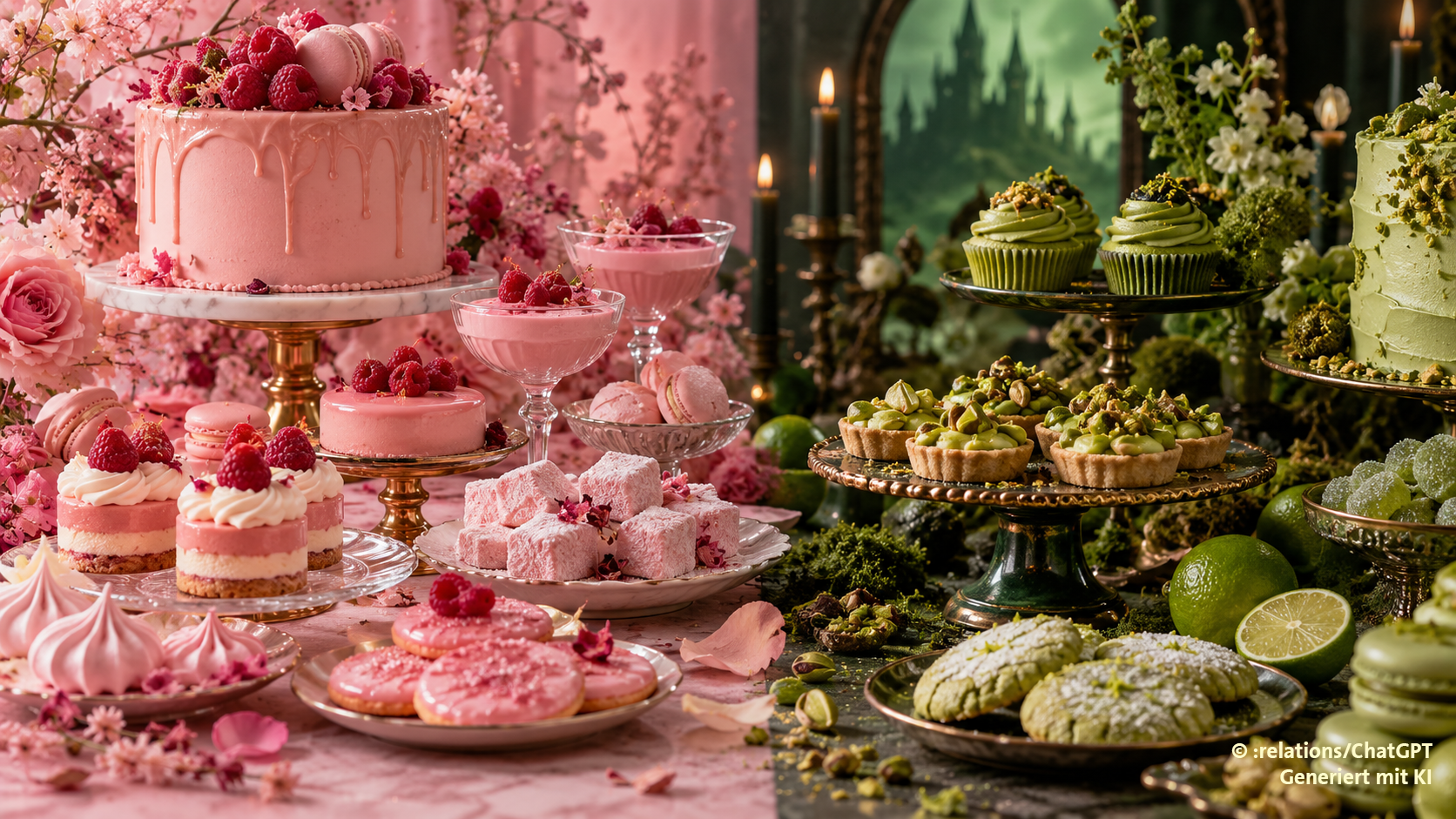 Süße Halloweendesserts: Pink trifft Grün und Fantasie statt klassischer Gruselfarbe